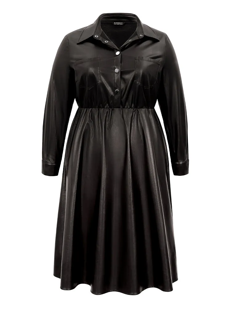 PU Leather Elastic Waist Button Up Dress sold by Bloomchic product image thumbnail 5