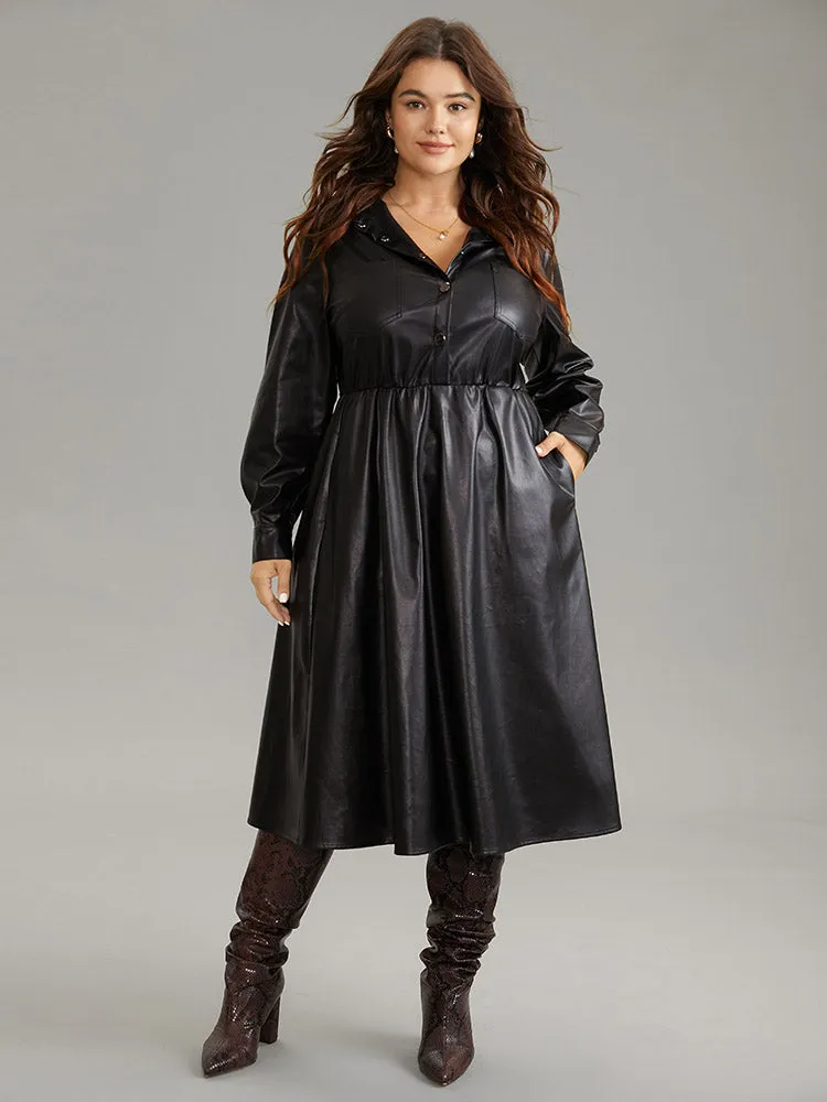 PU Leather Elastic Waist Button Up Dress sold by Bloomchic product image thumbnail 2