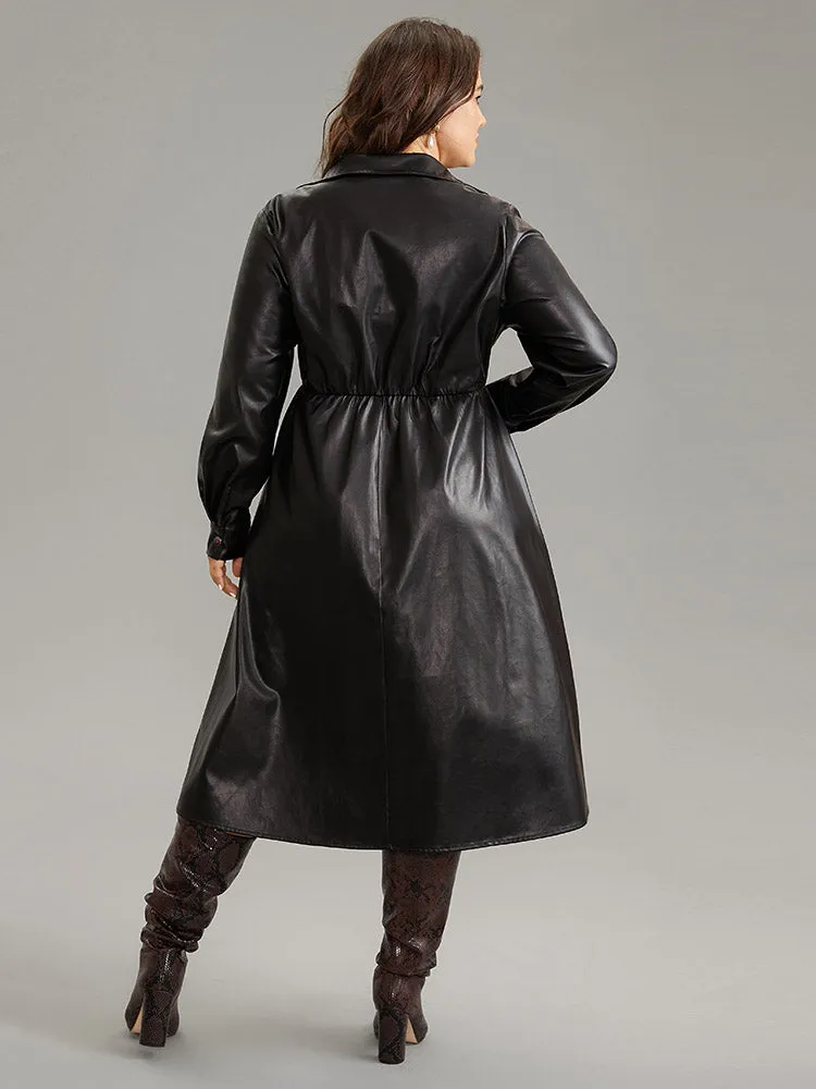 PU Leather Elastic Waist Button Up Dress sold by Bloomchic product image thumbnail 3