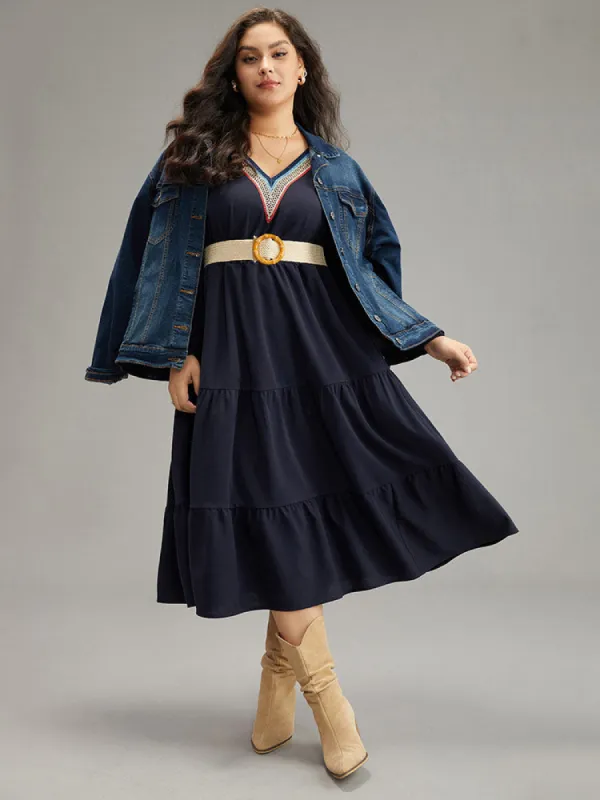 Plain Contrast Webbing Elastic Waist Dress sold by Bloomchic