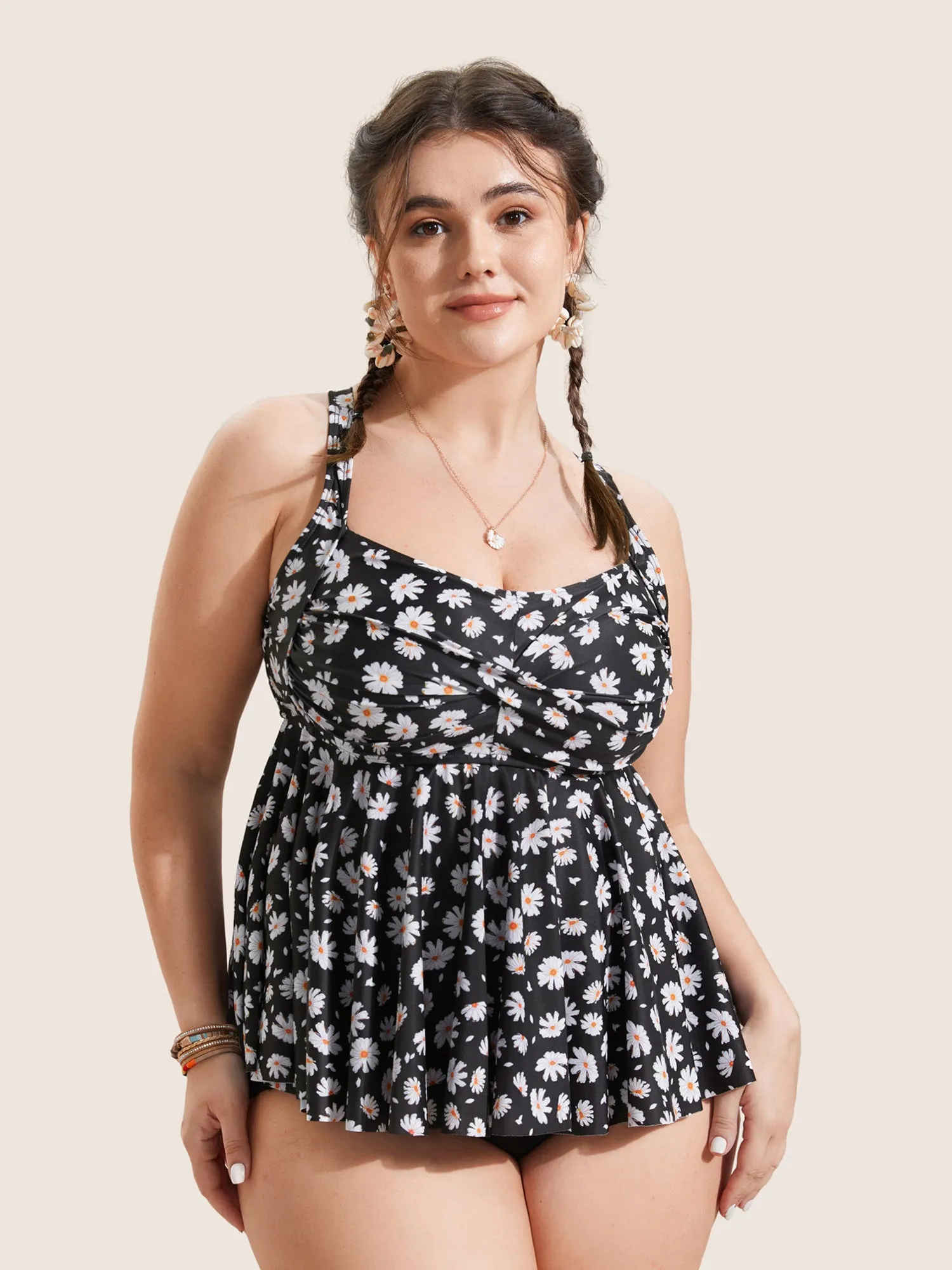 Ditsy Floral Crossover Heart Neckline Swim Top sold by Bloomchic