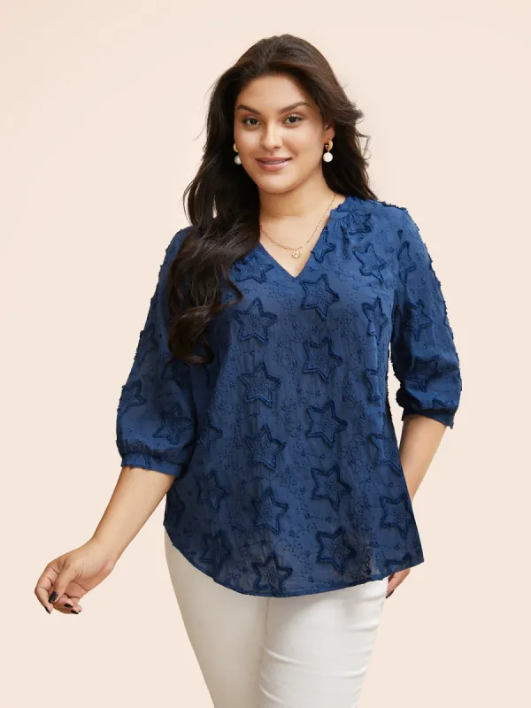 Cotton Star Jacquard Lantern Sleeve Blouse sold by Bloomchic
