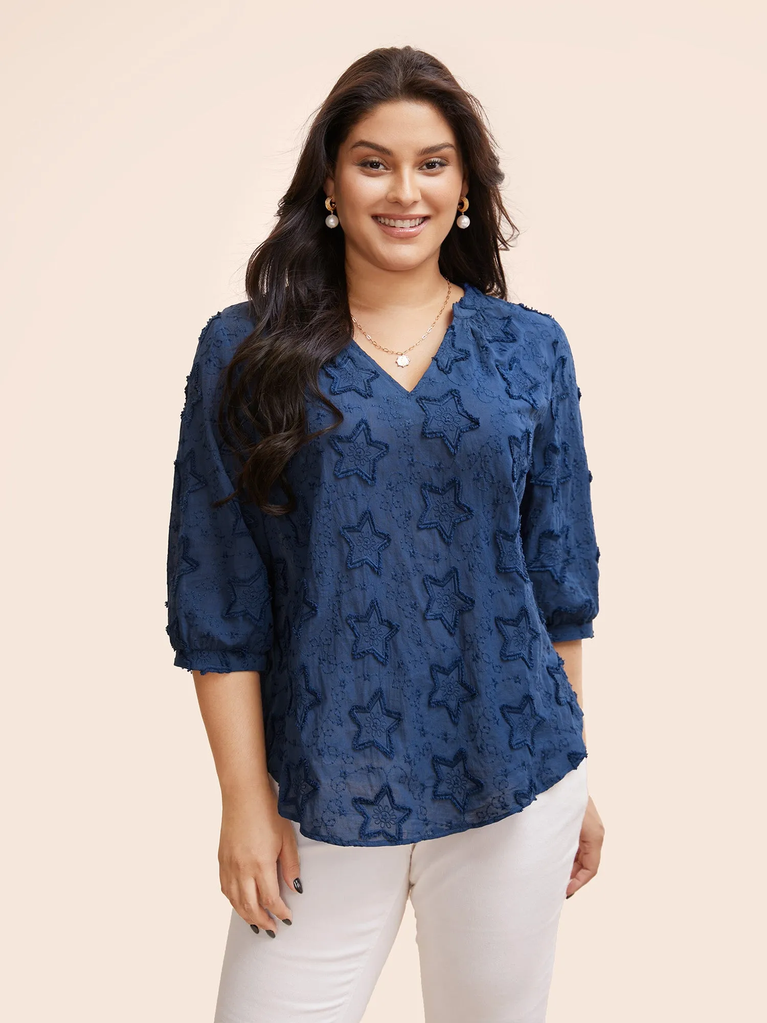 Cotton Star Jacquard Lantern Sleeve Blouse sold by Bloomchic product image thumbnail 3