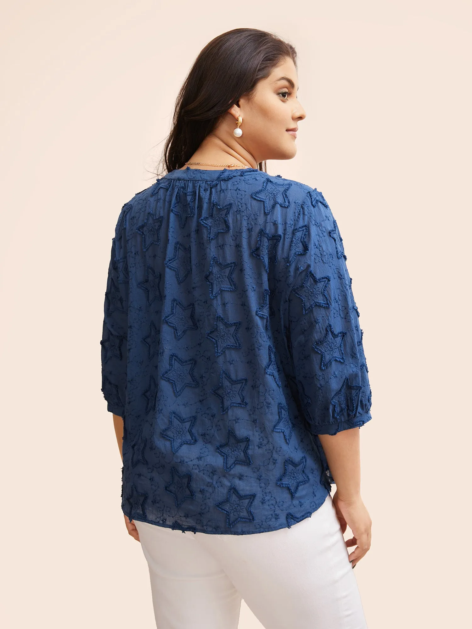 Cotton Star Jacquard Lantern Sleeve Blouse sold by Bloomchic product image thumbnail 4