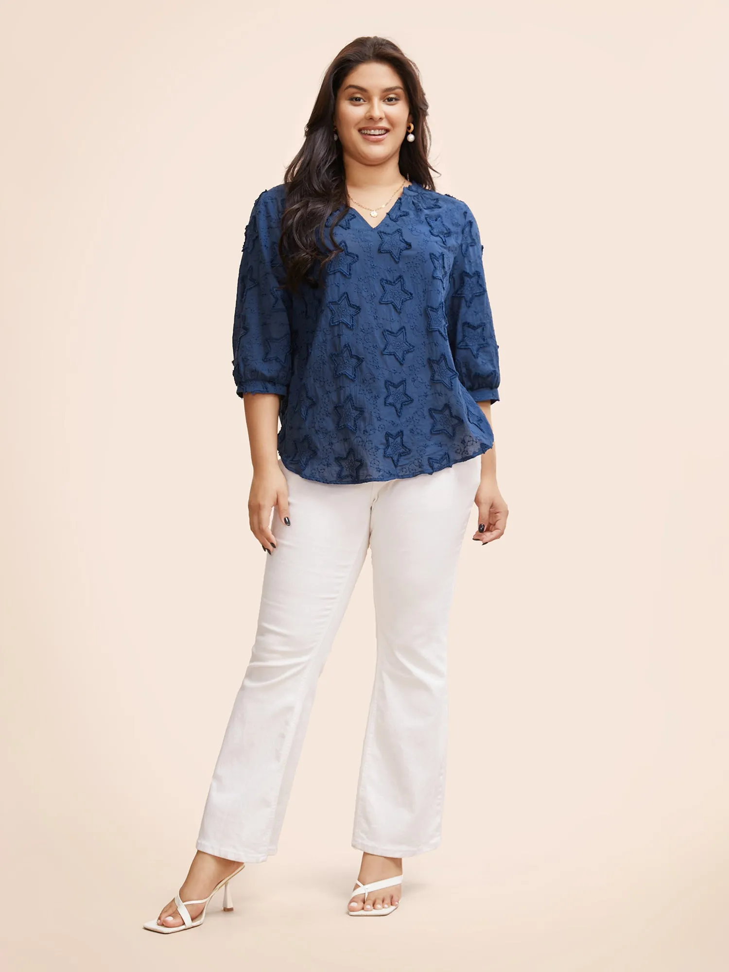 Cotton Star Jacquard Lantern Sleeve Blouse sold by Bloomchic product image thumbnail 2