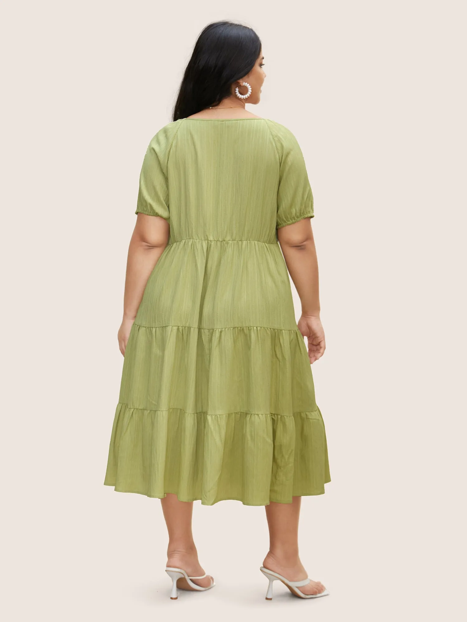 Texture Gathered Ruffle Layered Hem Midi Dress sold by Bloomchic product image thumbnail 3
