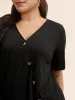 Plain V Neck Button Detail Flutter Sleeve T-shirt sold by Bloomchic
