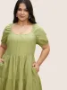 Texture Gathered Ruffle Layered Hem Midi Dress sold by Bloomchic
