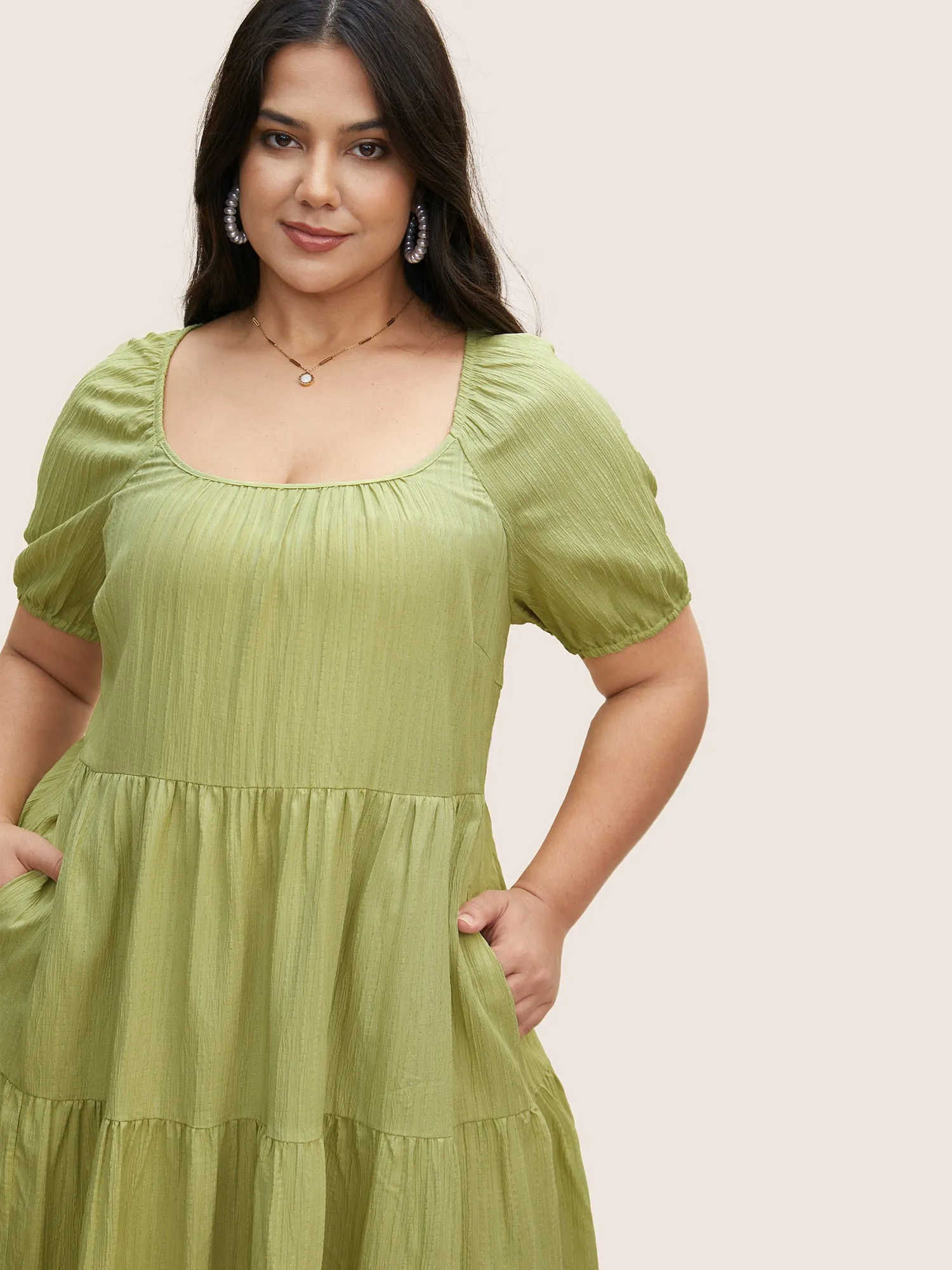 Texture Gathered Ruffle Layered Hem Midi Dress sold by Bloomchic product image thumbnail 4