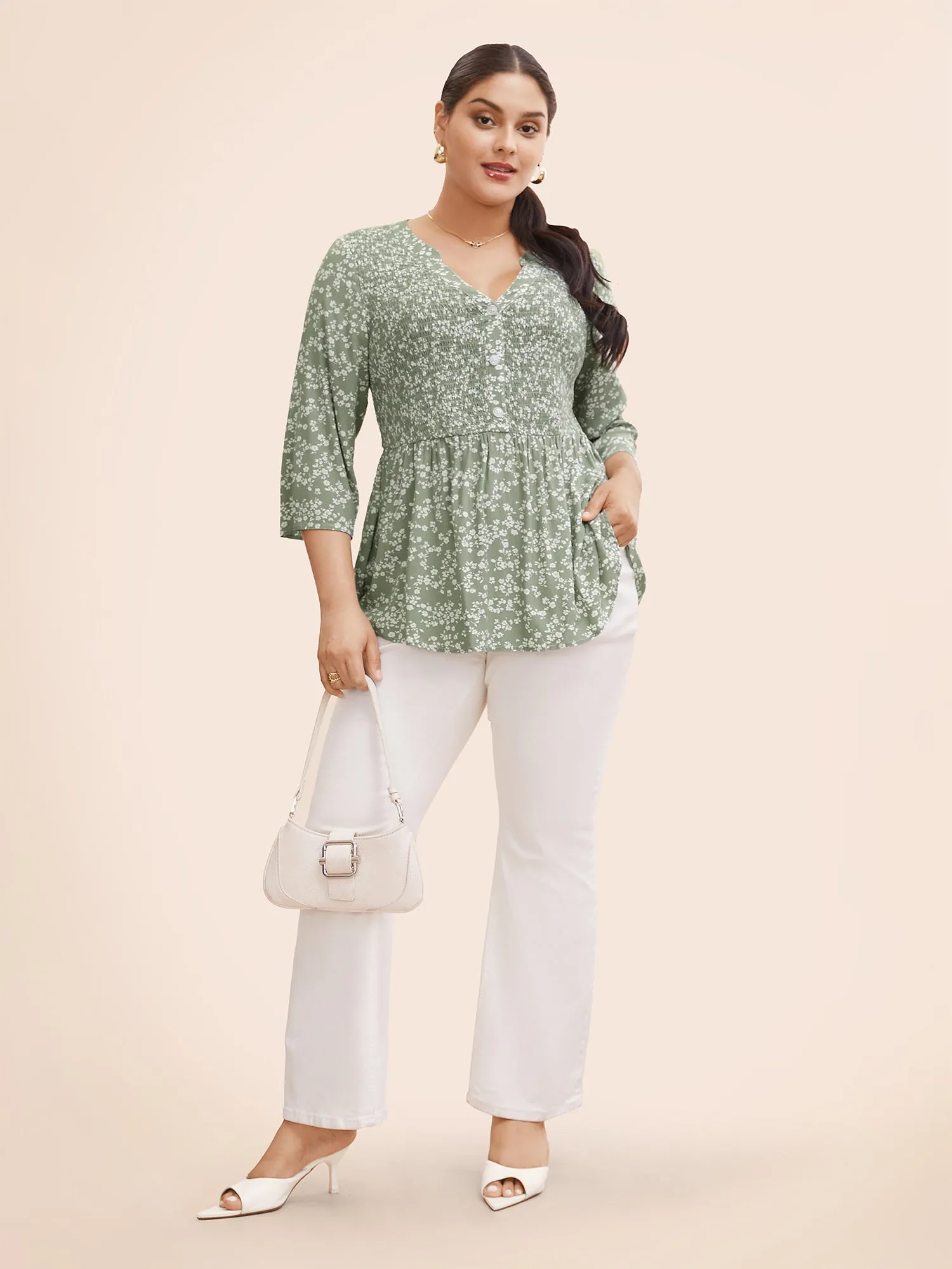 Ditsy Floral Pleated Button Detail Blouse sold by Bloomchic product image thumbnail 3