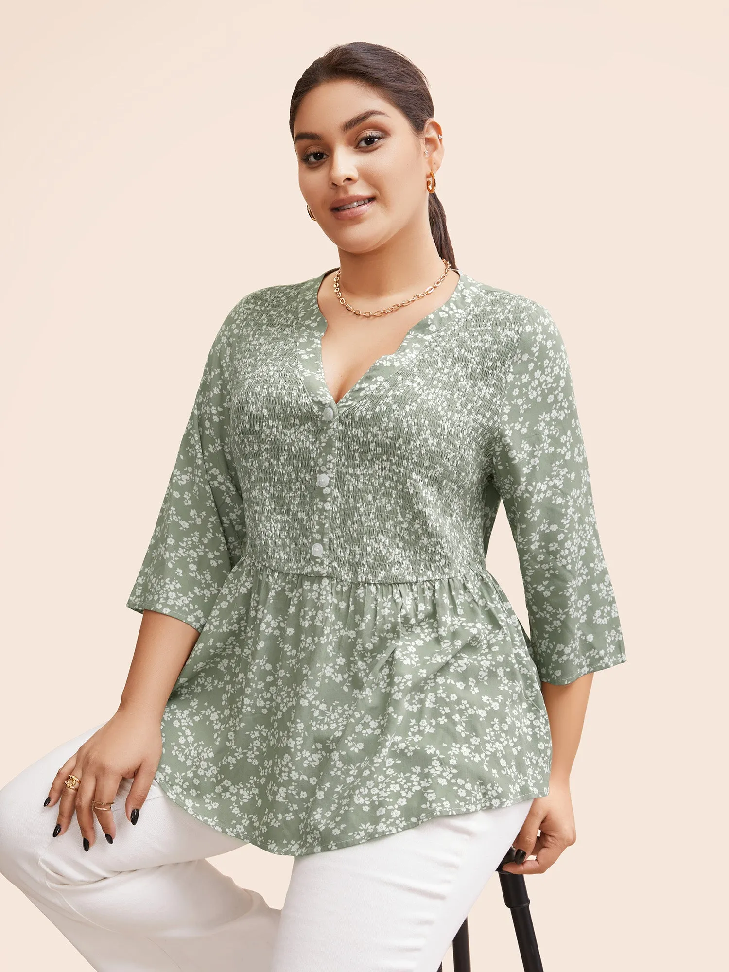 Ditsy Floral Pleated Button Detail Blouse sold by Bloomchic product image thumbnail 2