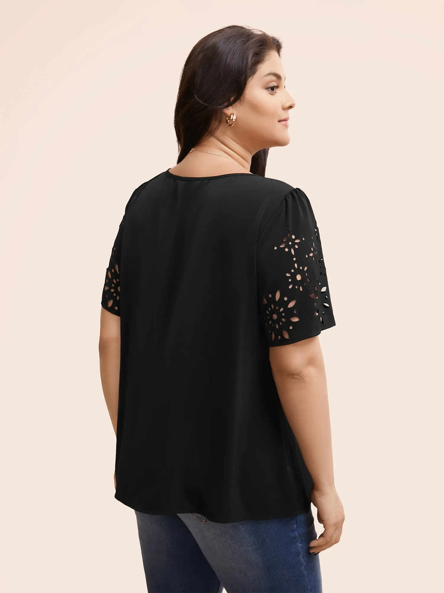 Laser Cut Pleated Puff Sleeve Blouse sold by Bloomchic product image thumbnail 4