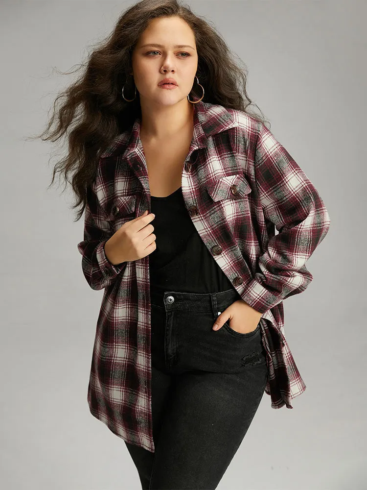 Plaid Button Through Pocket Coat sold by Bloomchic