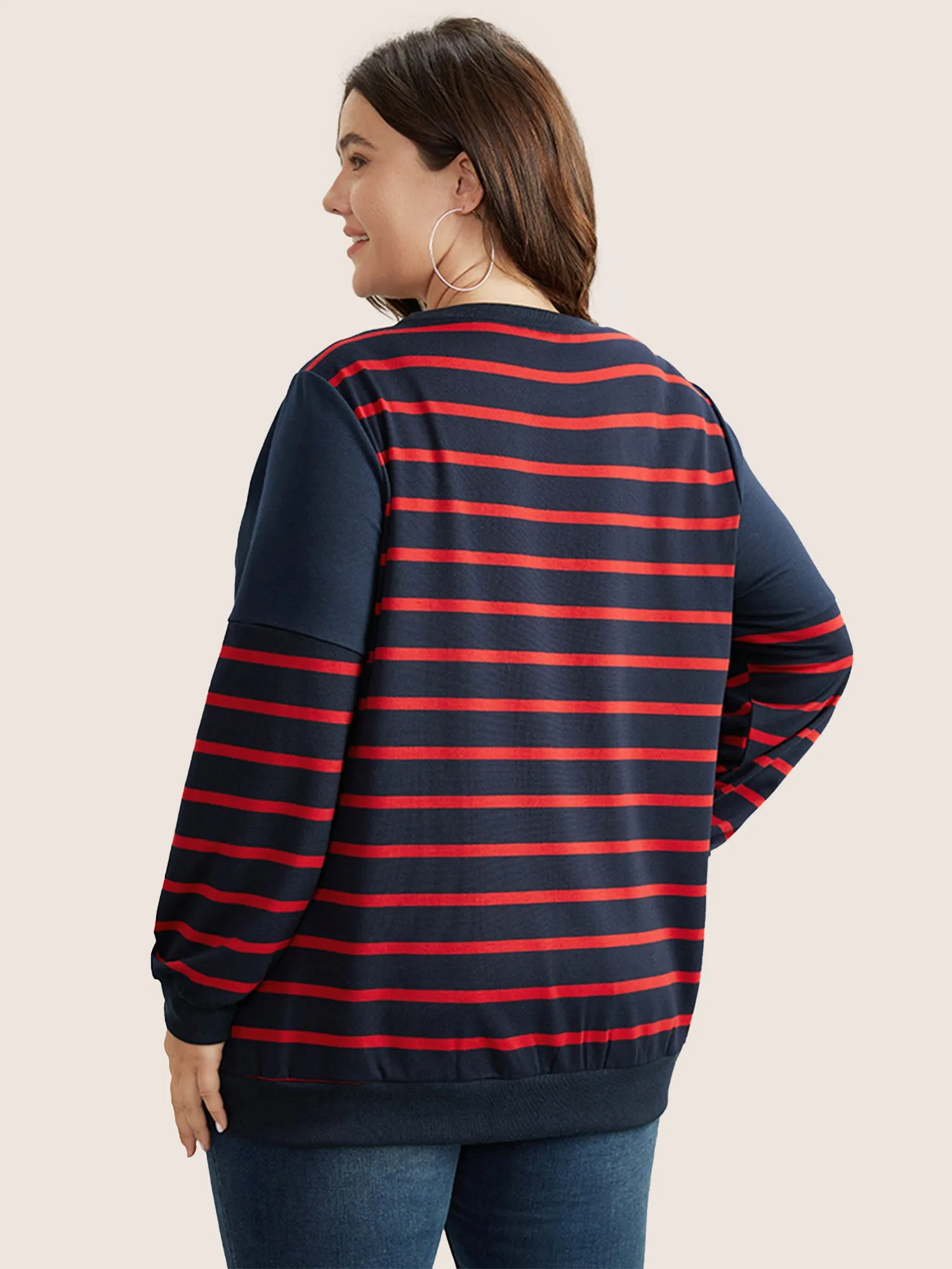 Striped Patchwork Button Detail Sweatshirt sold by Bloomchic product image thumbnail 5