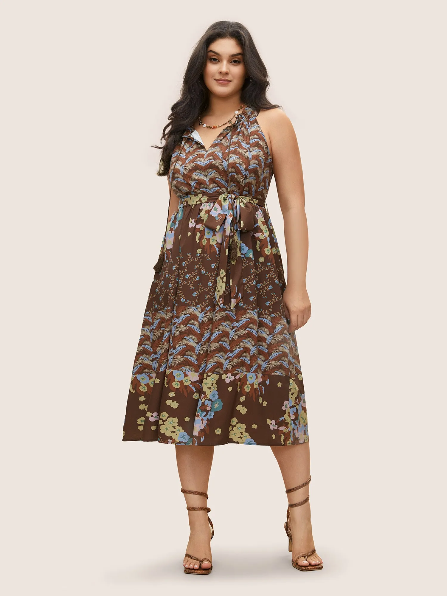 Bandana Tie Neck Belted Tassel Trim Dress sold by Bloomchic product image thumbnail 3