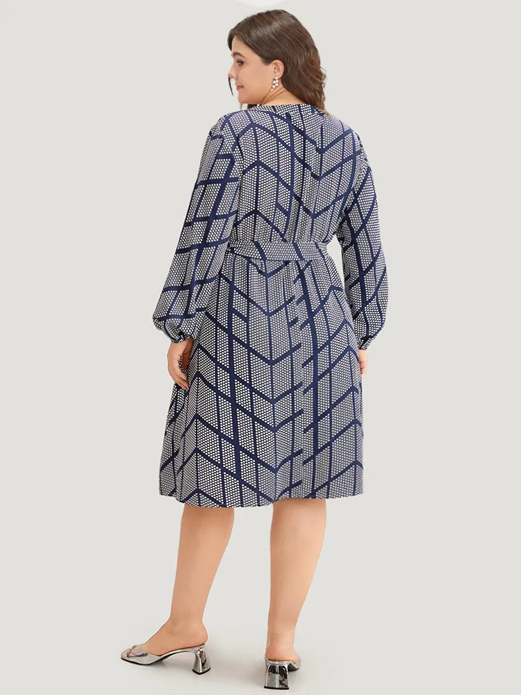 Polka Dot Geometric Belted Lantern Sleeve Dress sold by Bloomchic product image thumbnail 4