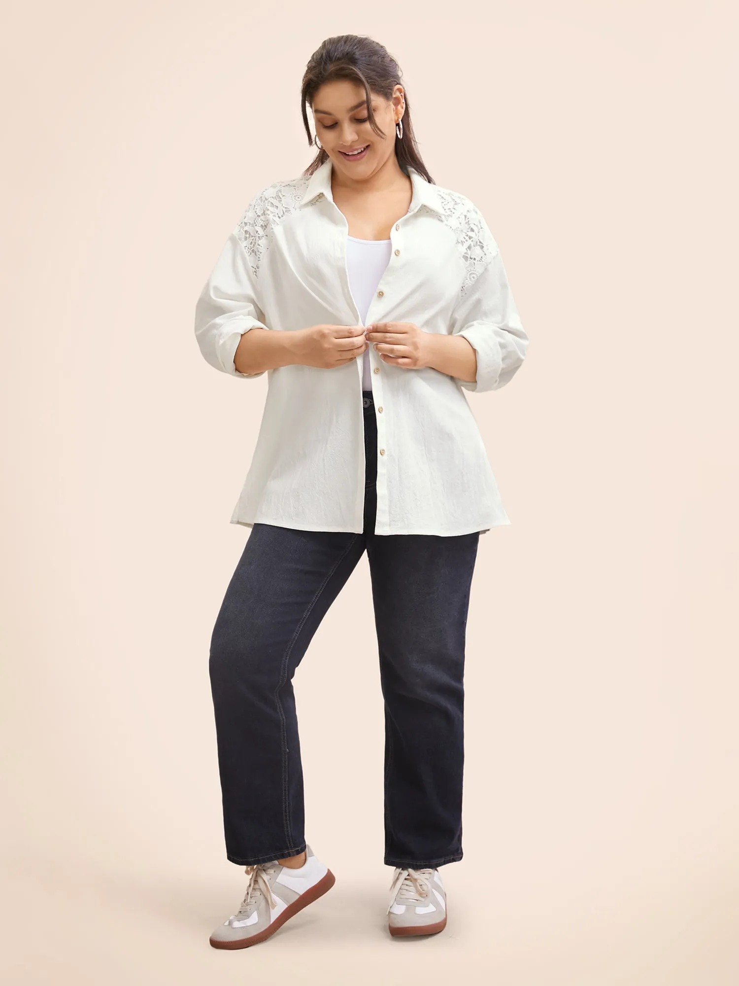 Crochet Lace Patchwork Button Up Blouse sold by Bloomchic product image thumbnail 2