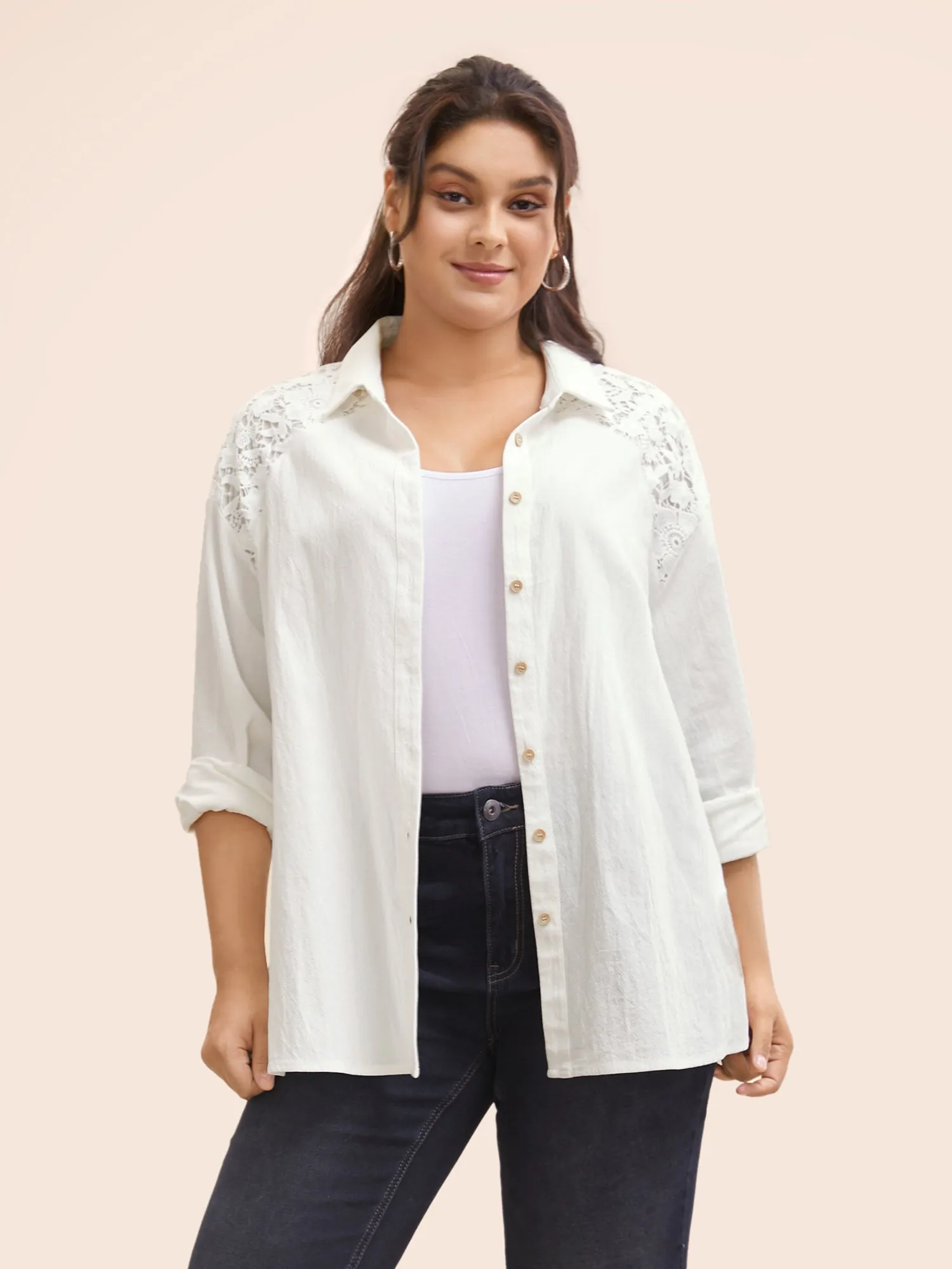 Crochet Lace Patchwork Button Up Blouse sold by Bloomchic