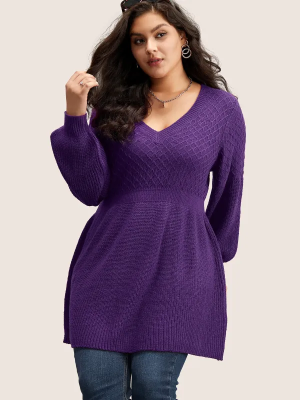 Plain Plisse Lantern Sleeve A Line Pullover sold by Bloomchic