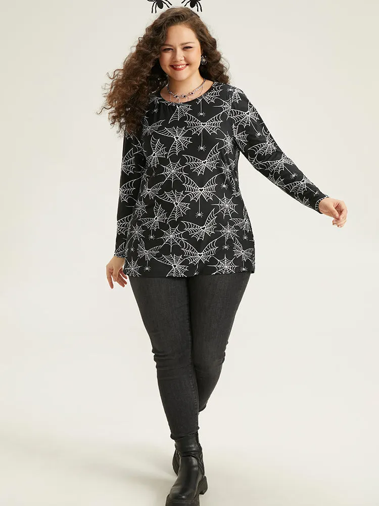Halloween Spider Web Print Round Neck T-shirt sold by Bloomchic product image thumbnail 5