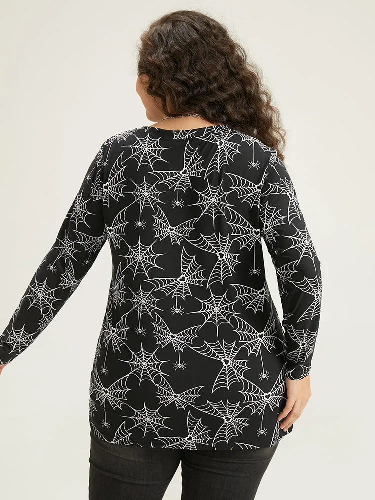 Halloween Spider Web Print Round Neck T-shirt sold by Bloomchic product image thumbnail 2