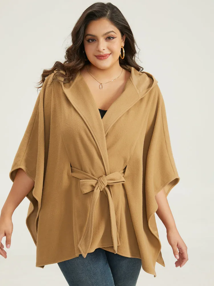 Solid Hooded Belted Batwing Sleeve Jacket sold by Bloomchic