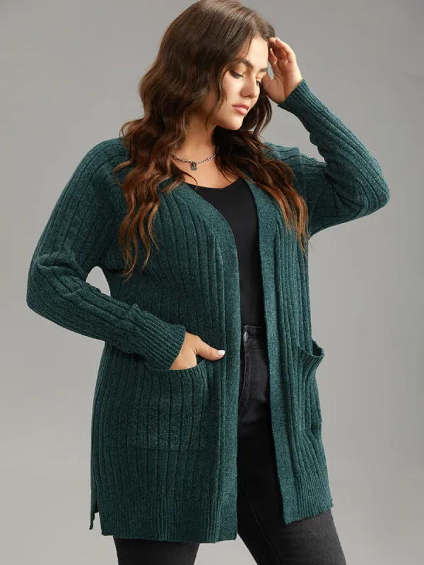 Plisse Solid Patched Pocket Cardigan sold by Bloomchic