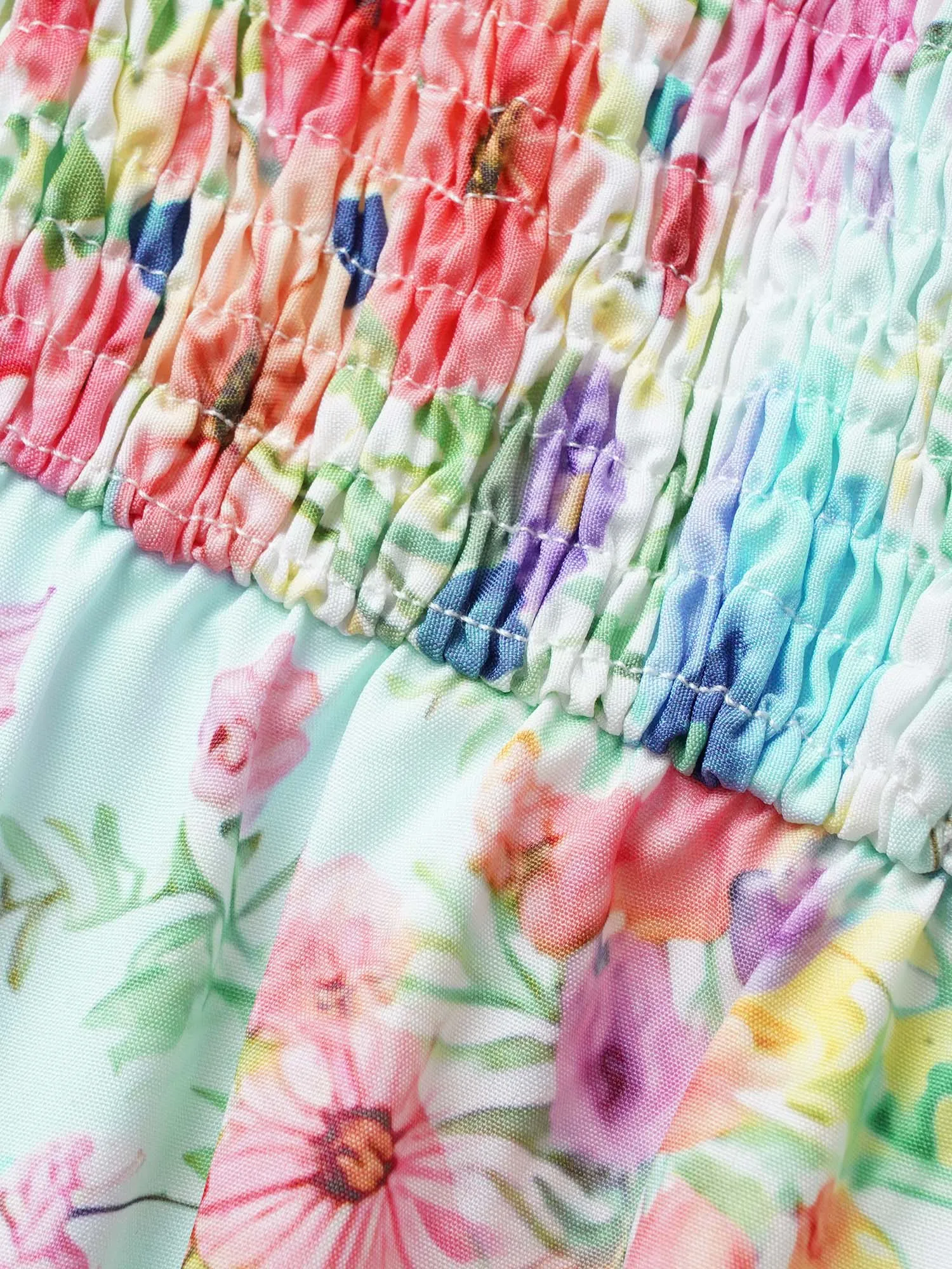 Square Neck Floral Shirred Ruffle Layered Hem Dress sold by Bloomchic product image thumbnail 5