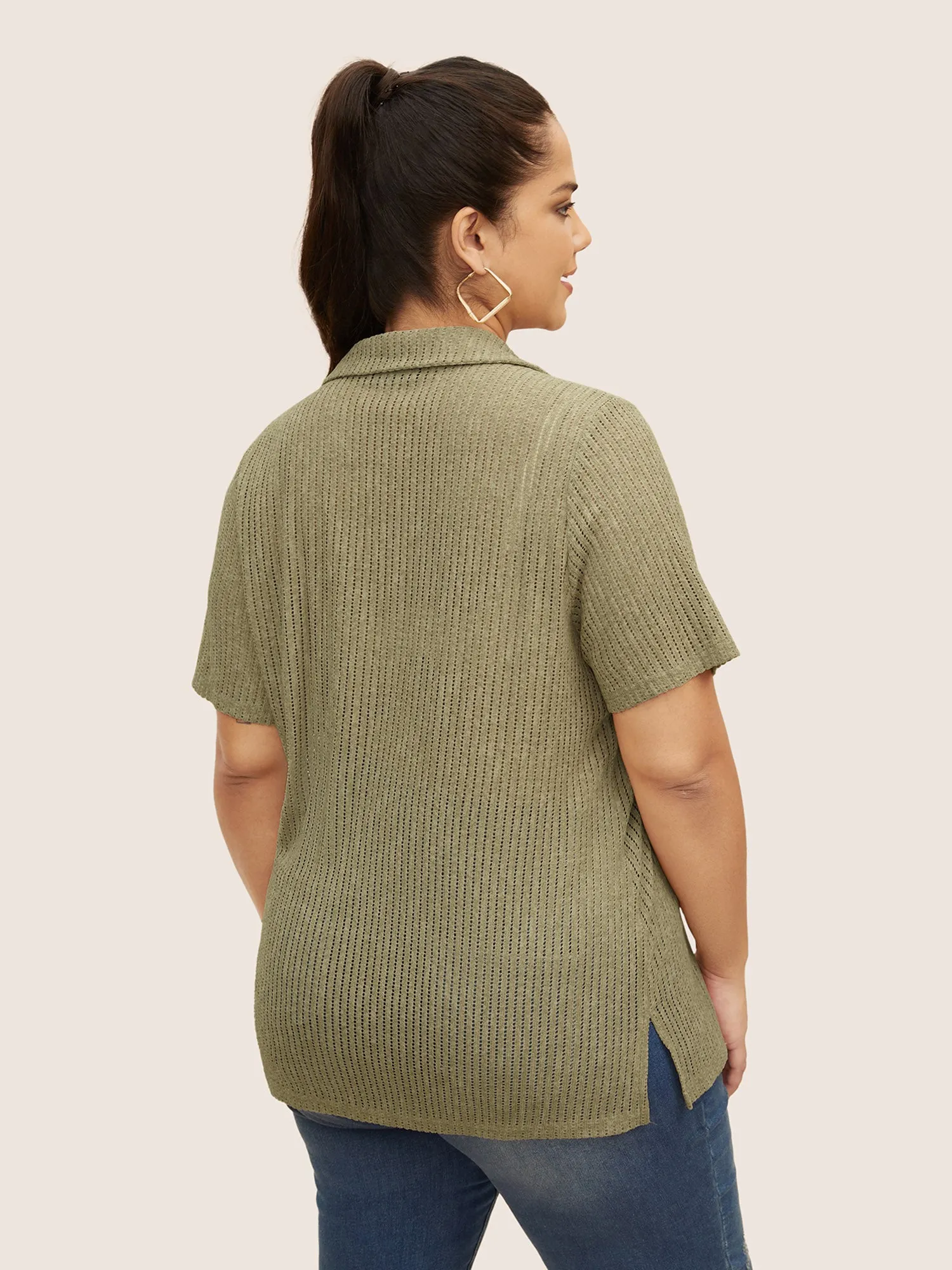 Textured Hollow Out Shirt Collar T-shirt sold by Bloomchic product image thumbnail 2