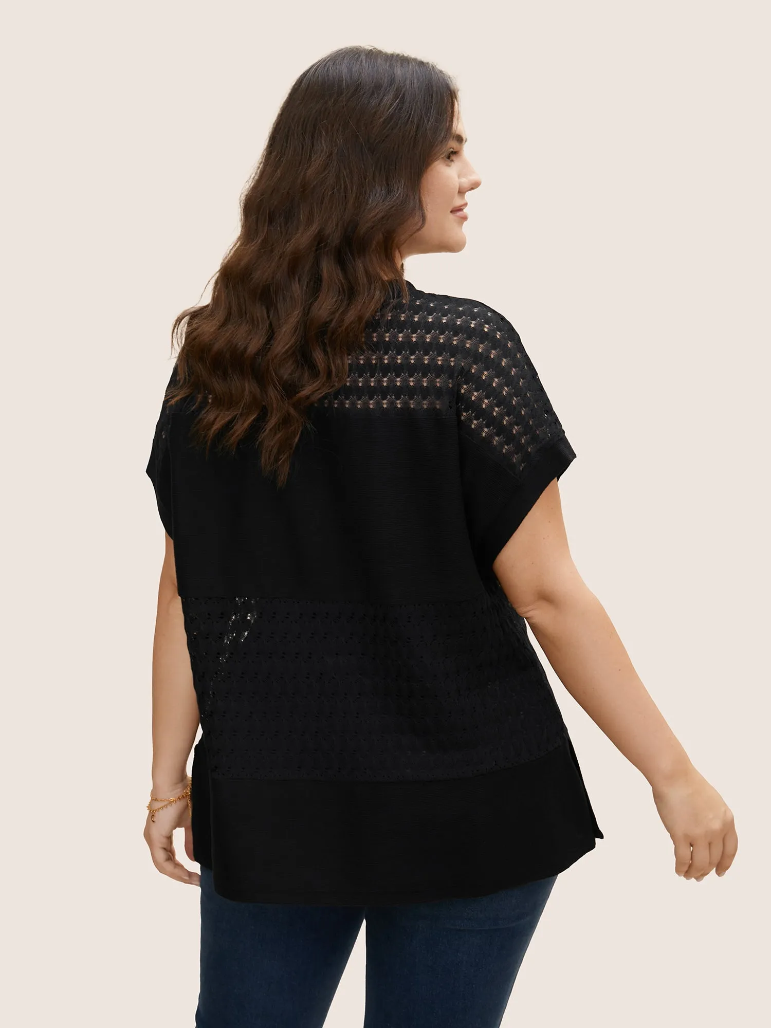 Solid Cut Out Patchwork Split Hem T-shirt sold by Bloomchic product image thumbnail 4