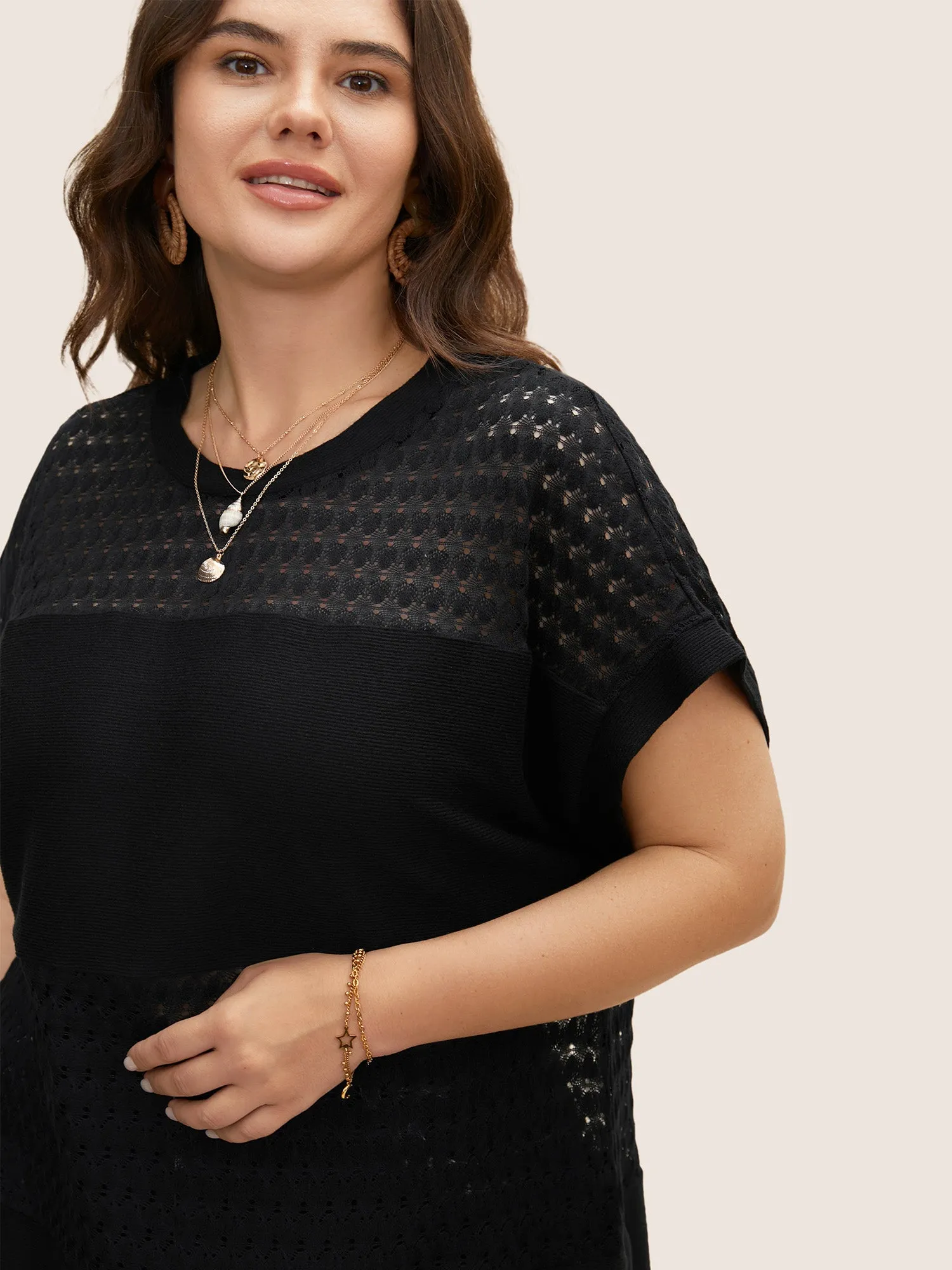 Solid Cut Out Patchwork Split Hem T-shirt sold by Bloomchic product image thumbnail 2