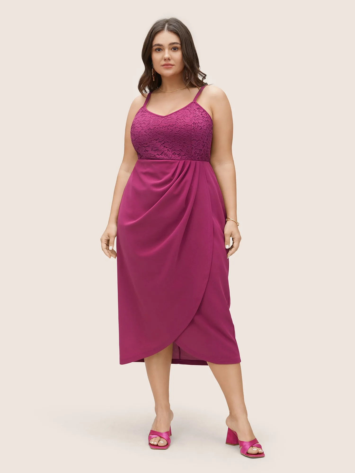 Lace Insert Plicated Detail Zipper Cami Dress sold by Bloomchic product image thumbnail 2