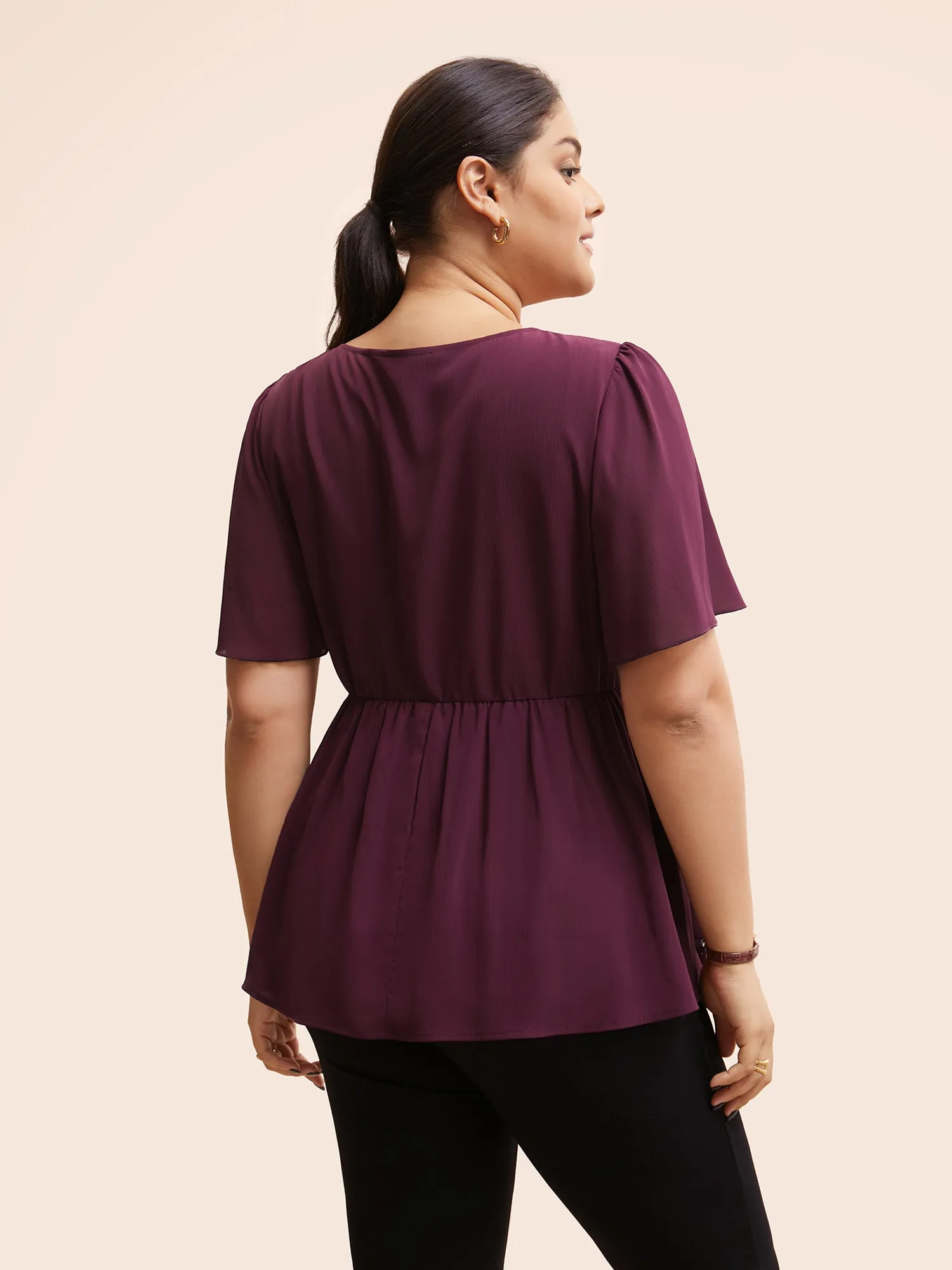 Solid Elastic Waist Ruffle Sleeve Blouse sold by Bloomchic product image thumbnail 3