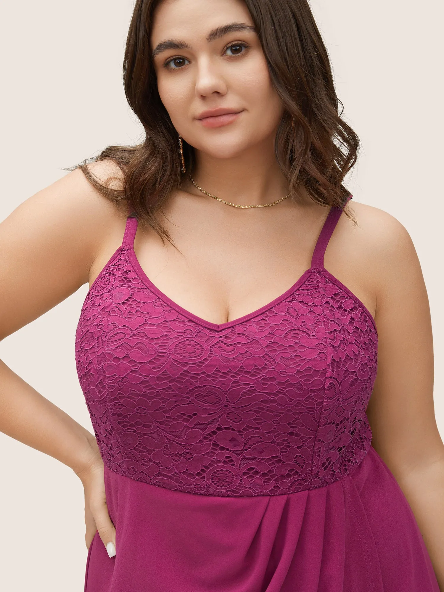 Lace Insert Plicated Detail Zipper Cami Dress sold by Bloomchic product image thumbnail 4