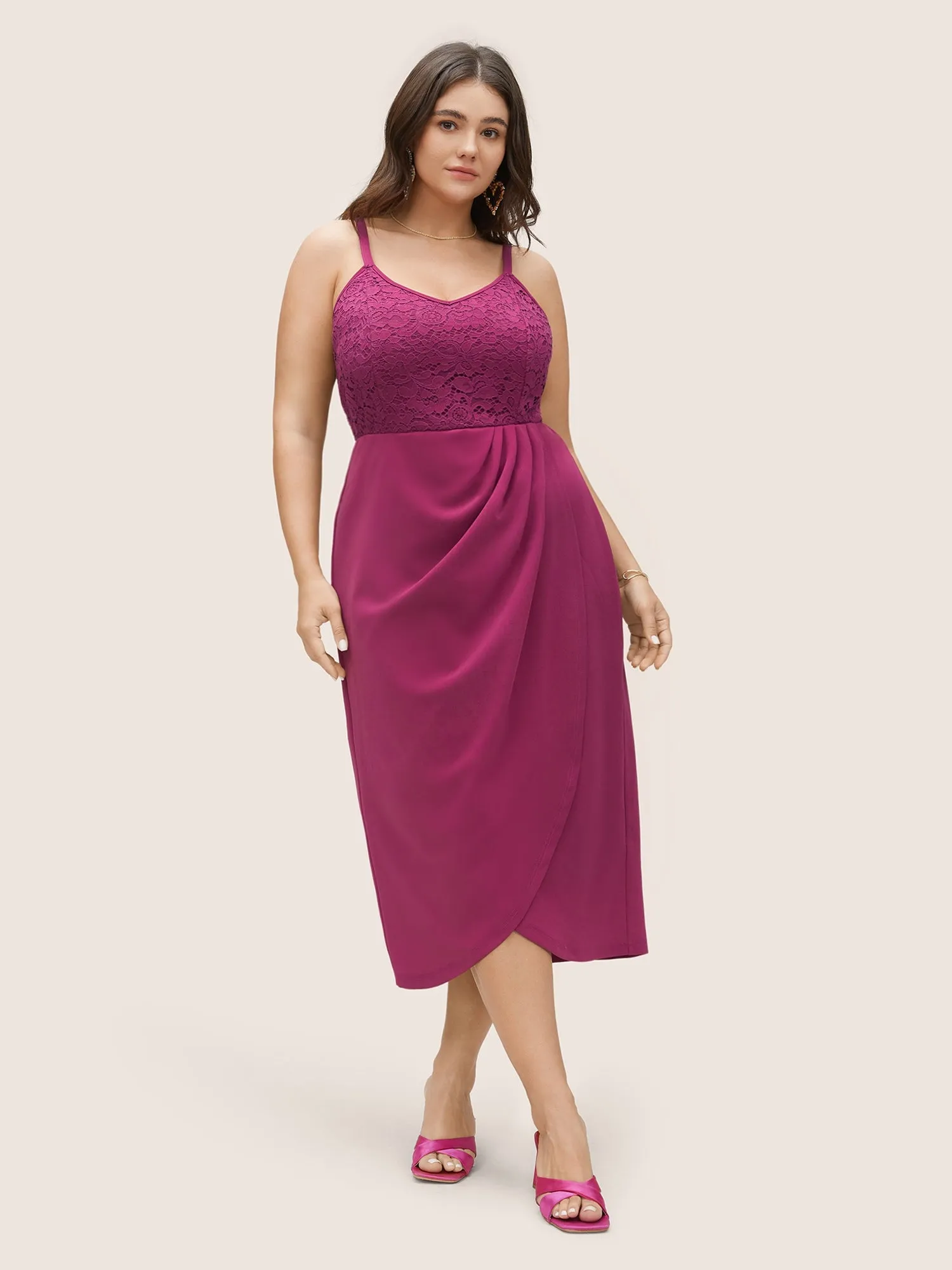 Lace Insert Plicated Detail Zipper Cami Dress sold by Bloomchic