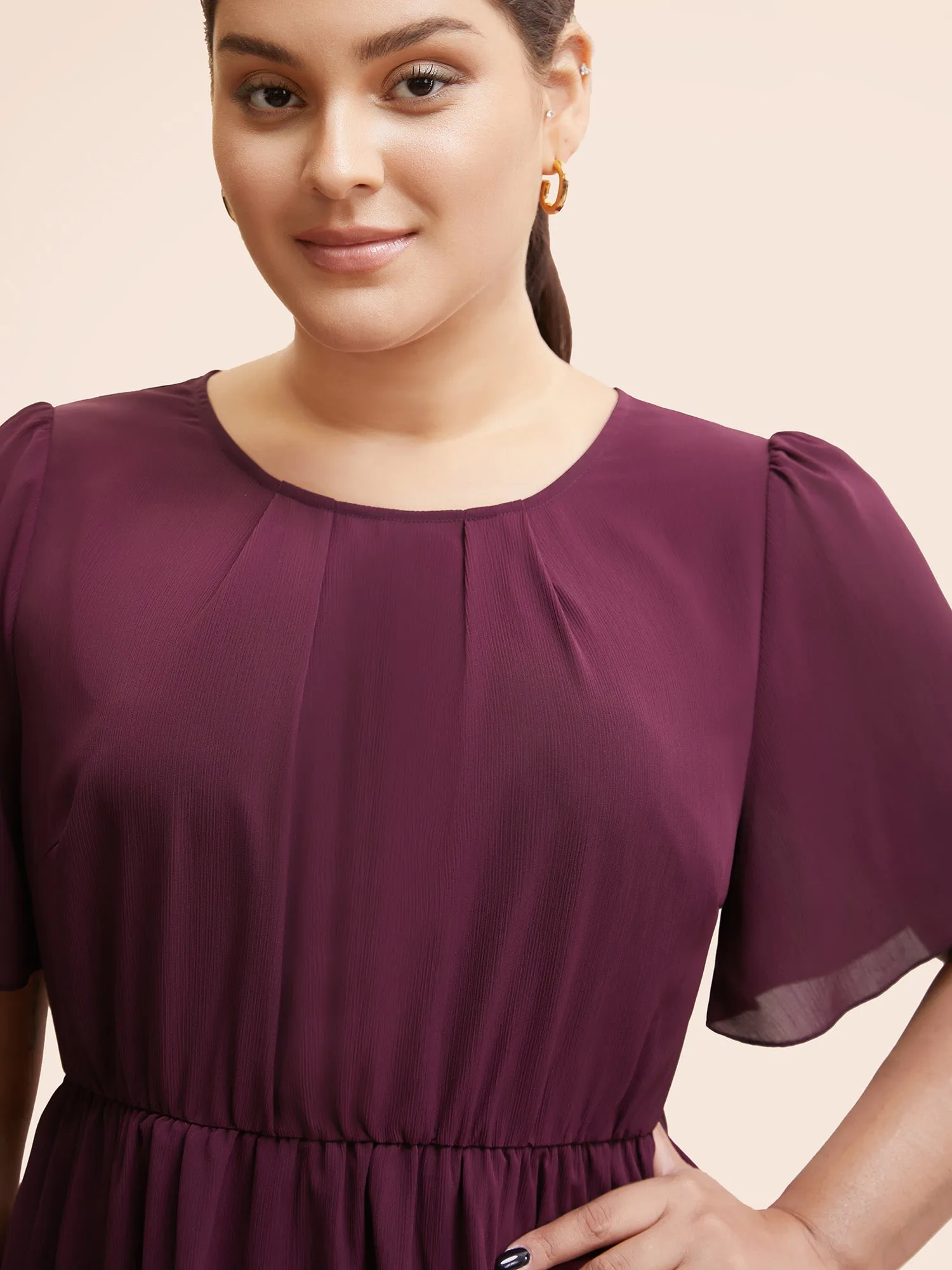 Solid Elastic Waist Ruffle Sleeve Blouse sold by Bloomchic product image thumbnail 4