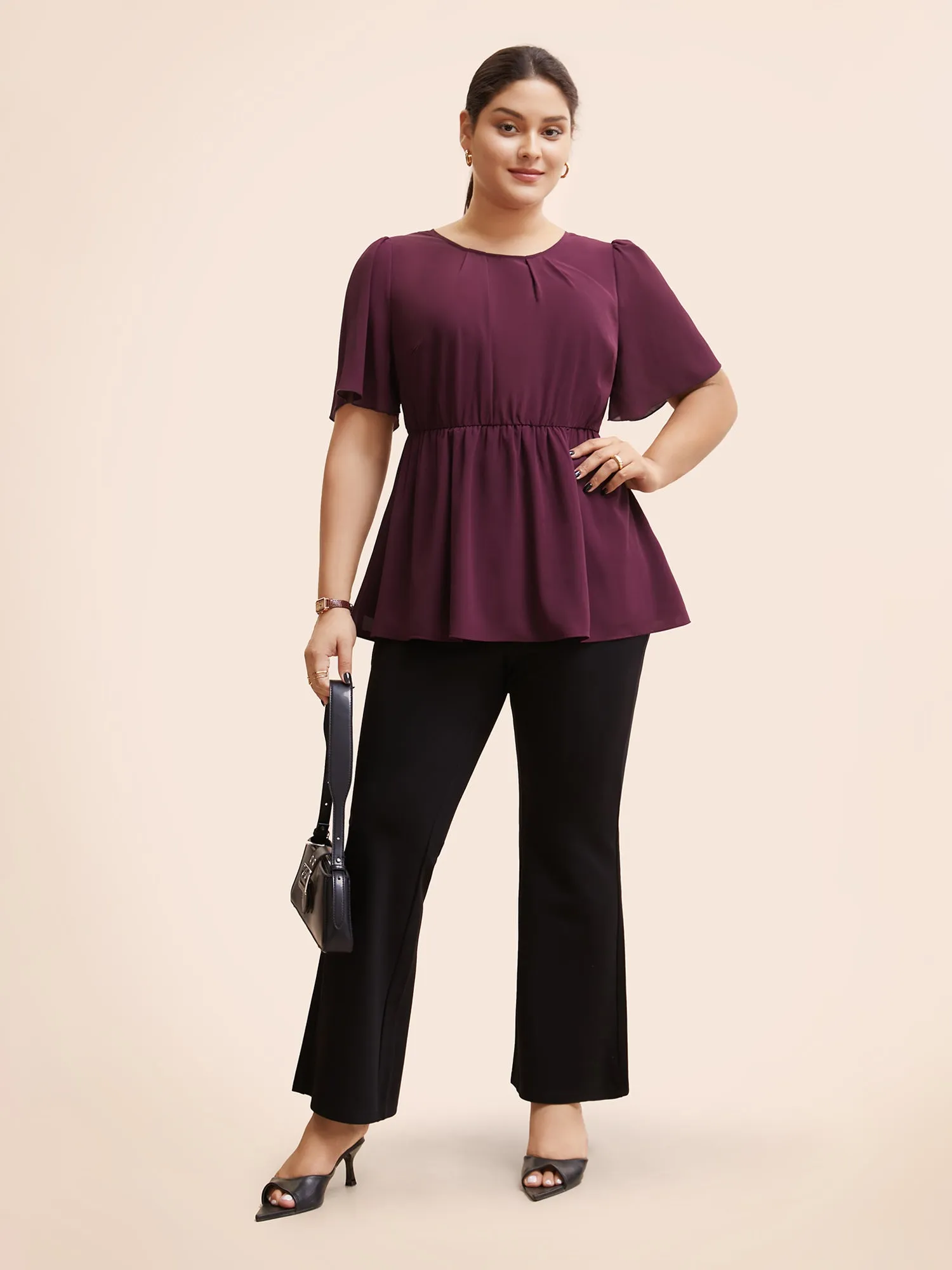 Solid Elastic Waist Ruffle Sleeve Blouse sold by Bloomchic product image thumbnail 2