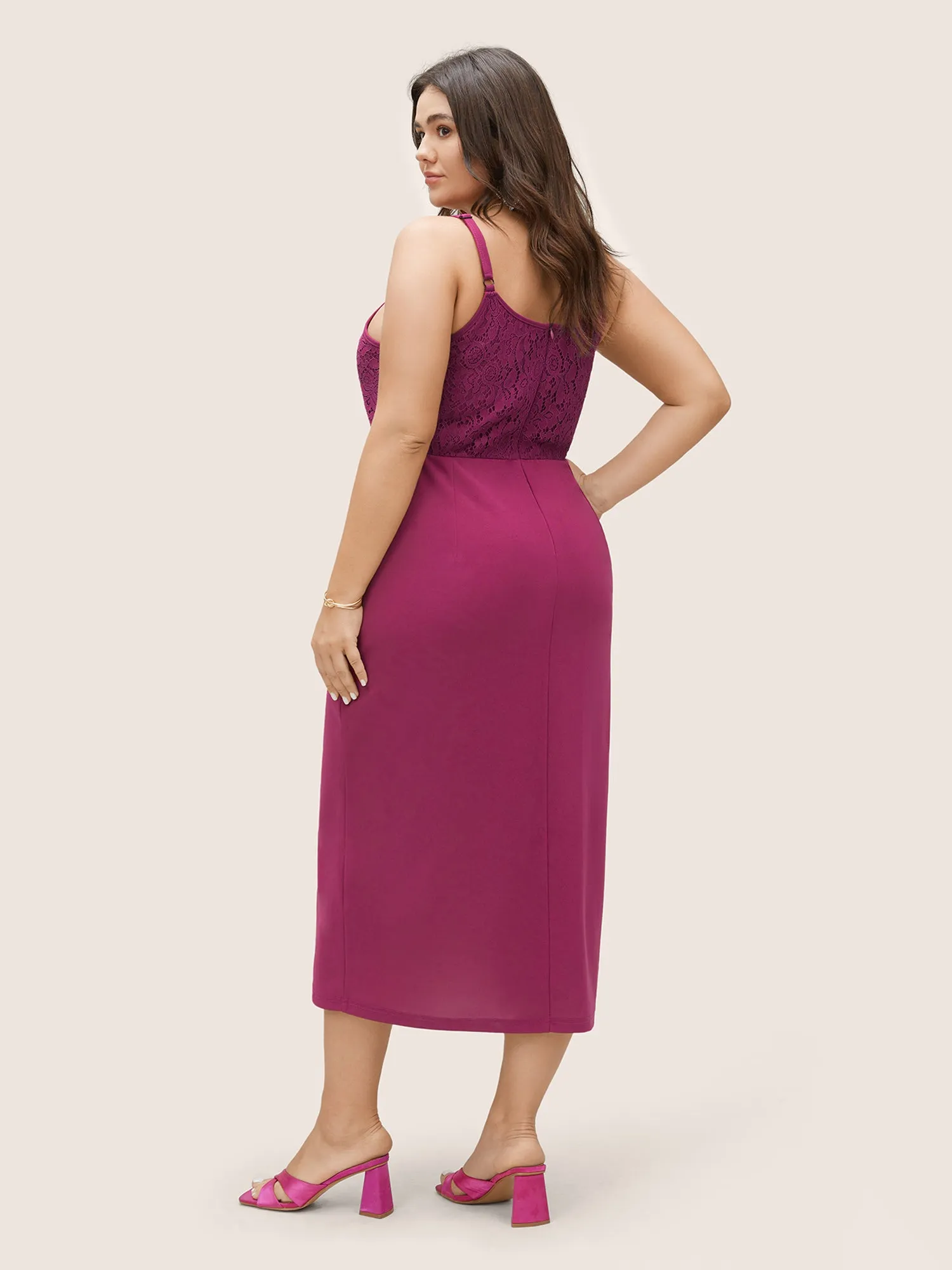 Lace Insert Plicated Detail Zipper Cami Dress sold by Bloomchic product image thumbnail 3