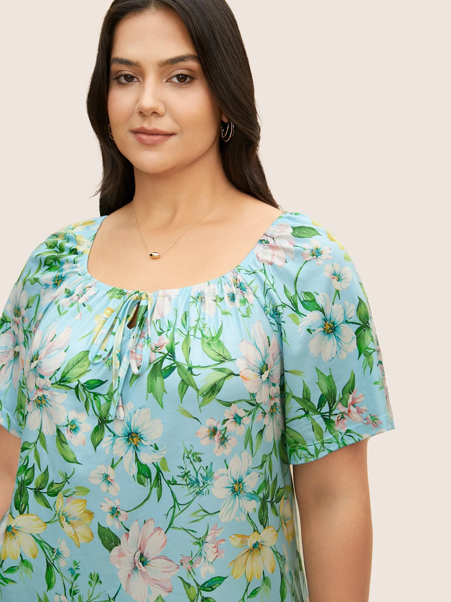 Square Neck Natural Flowers Tie Knot T-shirt sold by Bloomchic product image thumbnail 3