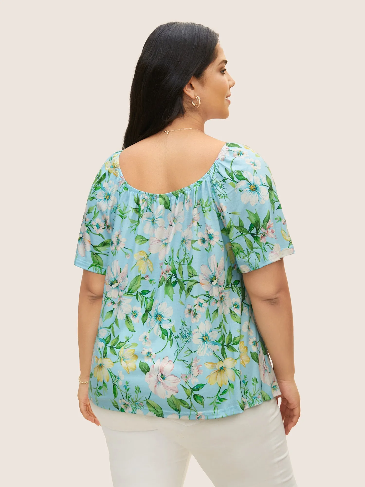 Square Neck Natural Flowers Tie Knot T-shirt sold by Bloomchic product image thumbnail 2