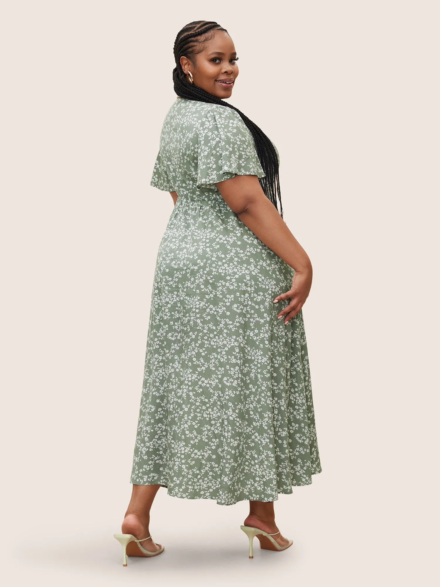 Bloom Dress - Flutter Sleeve Ditsy Floral Pocket Split Maxi Dress sold by Bloomchic product image thumbnail 2