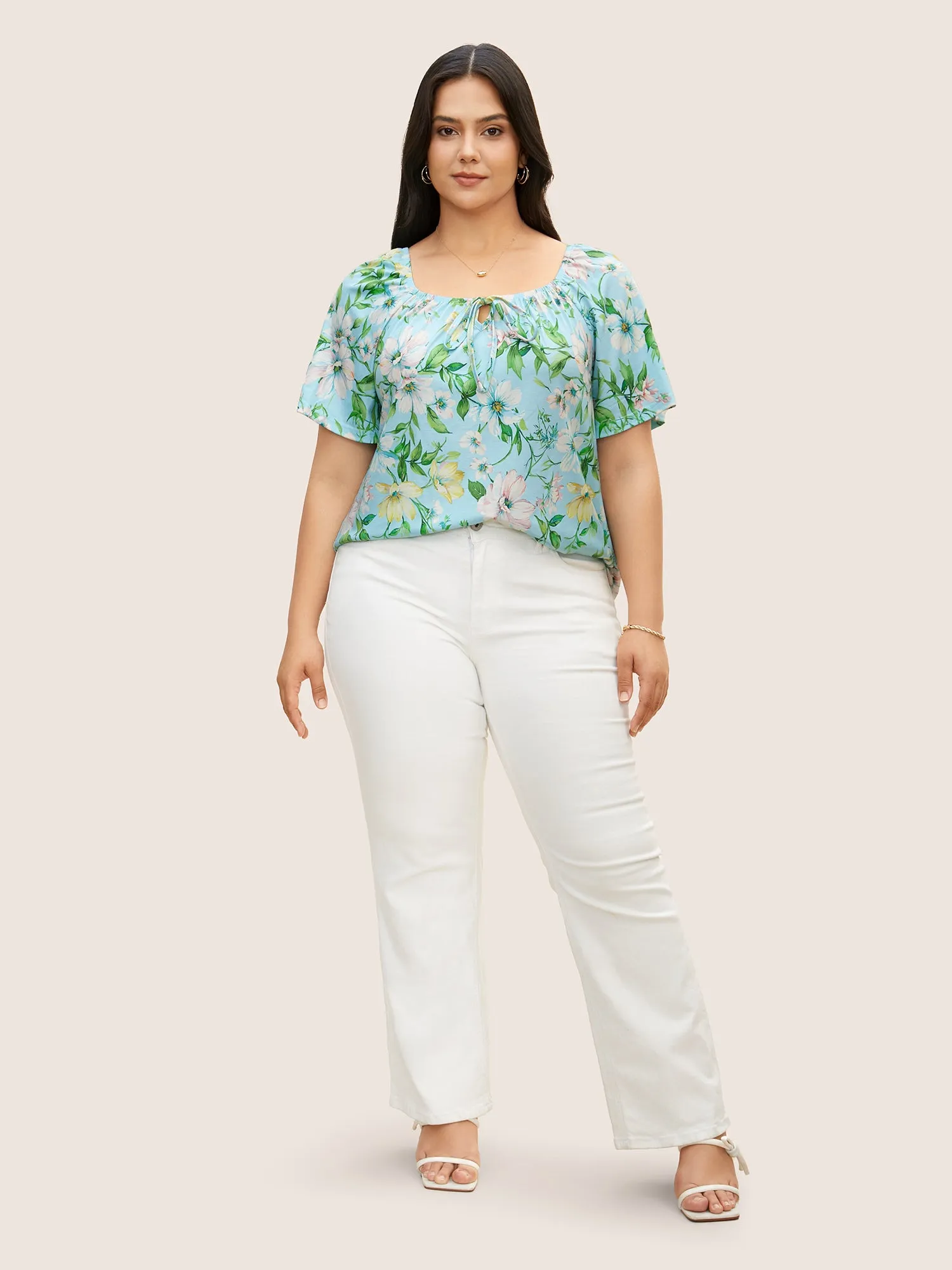 Square Neck Natural Flowers Tie Knot T-shirt sold by Bloomchic product image thumbnail 4