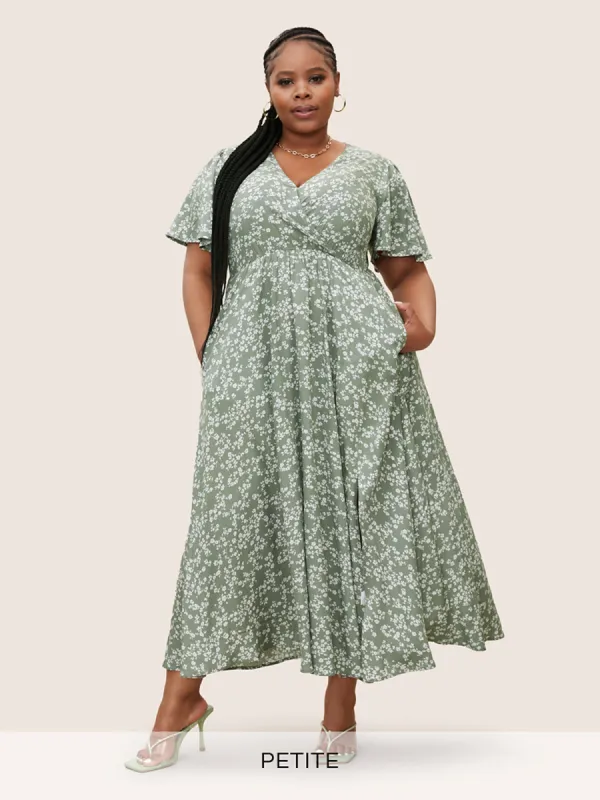 Bloom Dress - Flutter Sleeve Ditsy Floral Pocket Split Maxi Dress sold by Bloomchic