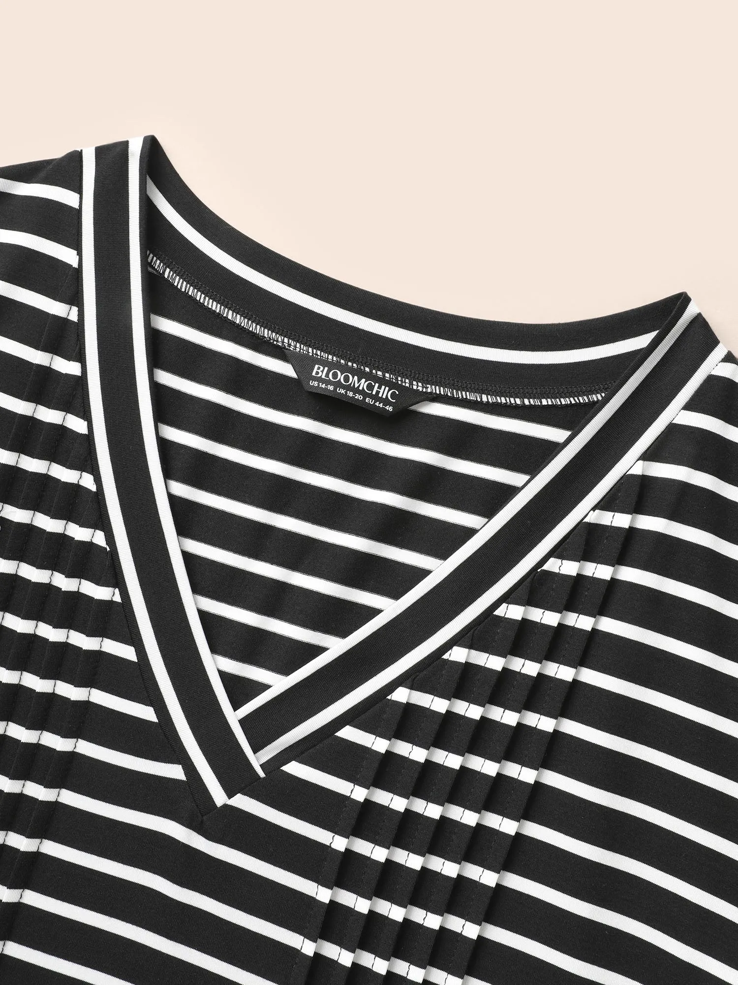 V Neck Striped Pleated Midi Dress sold by Bloomchic product image thumbnail 5