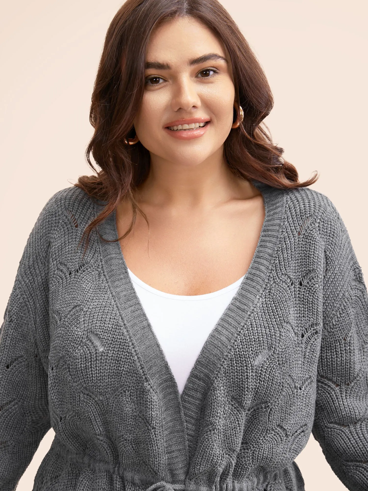 Textured Kimono Collar Drawstring Cardigan sold by Bloomchic product image thumbnail 5