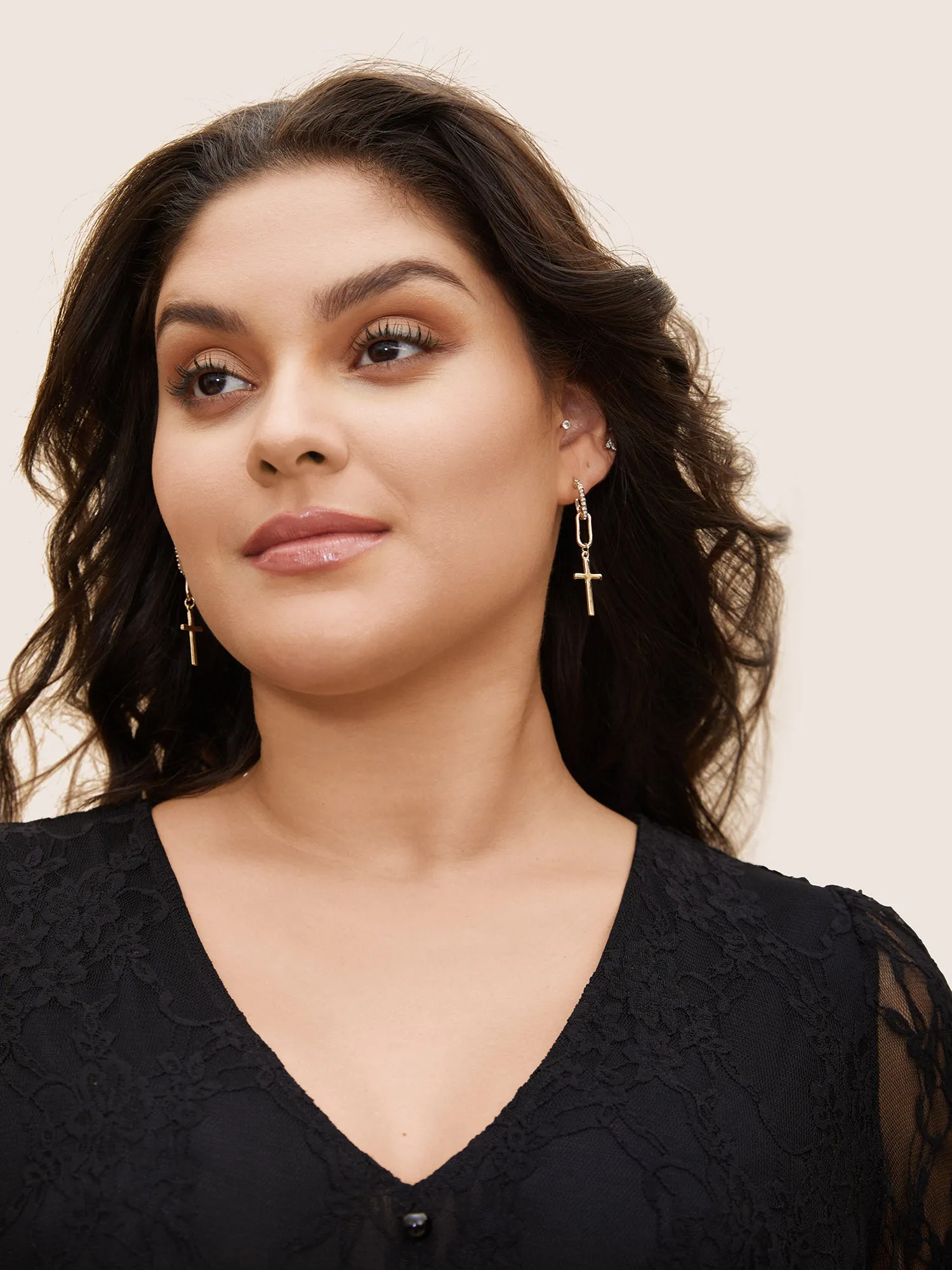 Cubic Zirconia Cross Drop Earrings sold by Bloomchic product image thumbnail 3