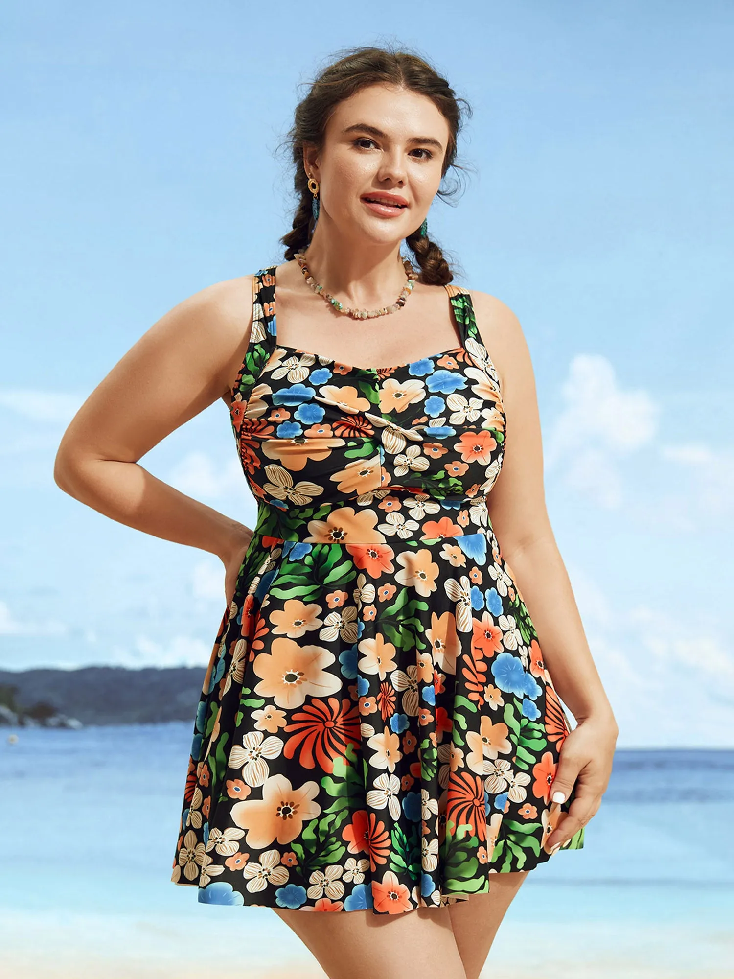 Floral Heart Neckline Twist Front Swim Dress sold by Bloomchic product image thumbnail 3