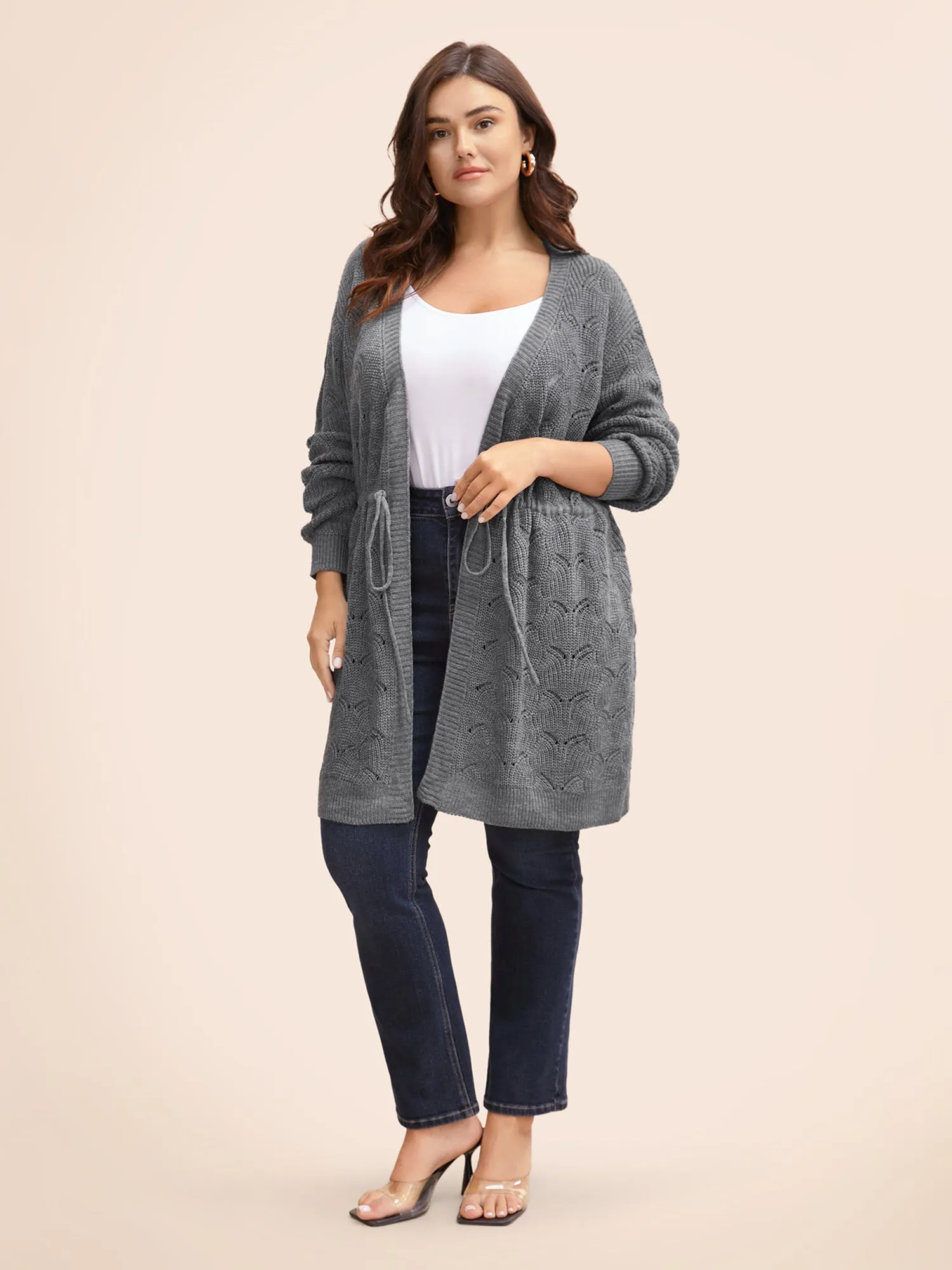 Textured Kimono Collar Drawstring Cardigan sold by Bloomchic product image thumbnail 4