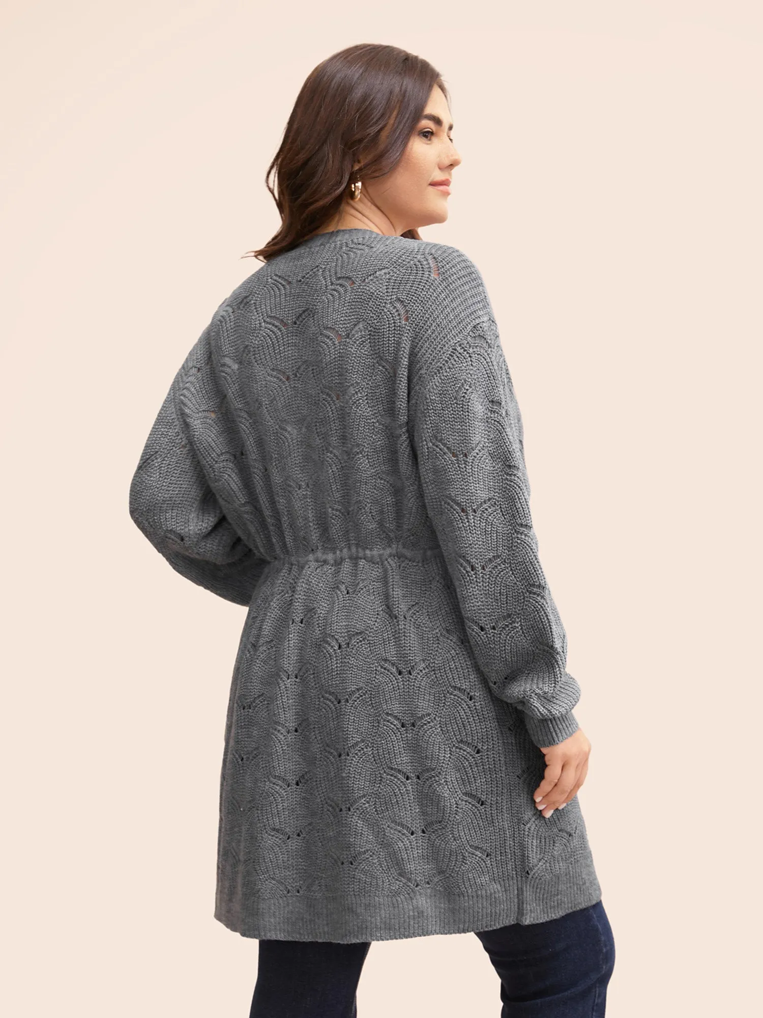 Textured Kimono Collar Drawstring Cardigan sold by Bloomchic product image thumbnail 3