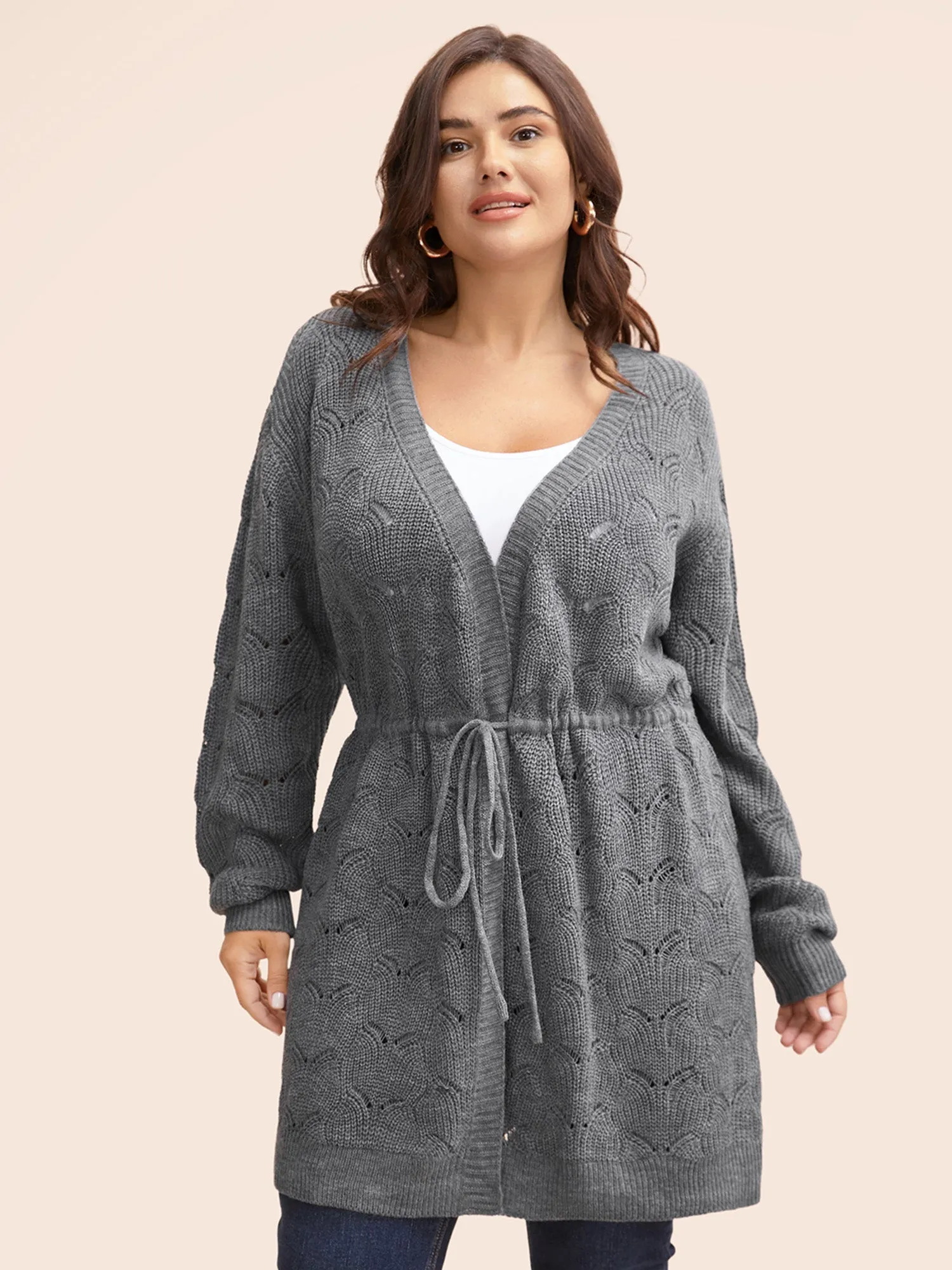 Textured Kimono Collar Drawstring Cardigan sold by Bloomchic product image thumbnail 2